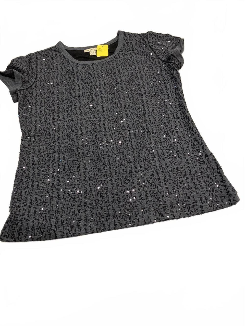 NWOT Cha Cha Vente Sequin Embellished Short Sleeve Top
